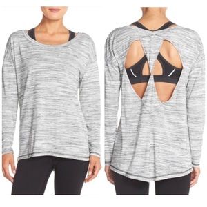 Zella • Grey Space Dye Open Back Long Sleeve Tee